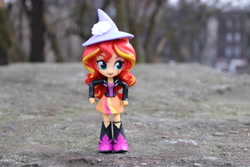 Size: 6000x4000 | Tagged: safe, artist:artofmagicpoland, sunset shimmer, equestria girls, accessory theft, boots, clothes, doll, equestria girls minis, female, hat, shoes, skirt, solo, toy, trixie's hat