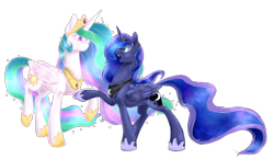 Size: 4600x2661 | Tagged: safe, artist:starsky95, princess celestia, princess luna, alicorn, pony, raised hoof, simple background, transparent background