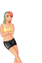 Size: 2000x3000 | Tagged: safe, artist:chiweee, derpibooru import, rainbow dash, human, abs, humanized, rainbuff dash, tan lines