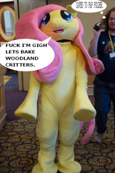 Size: 683x1024 | Tagged: safe, artist:lemonkylie, edit, fluttershy, human, cosplay, fursuit, irl, irl human, photo