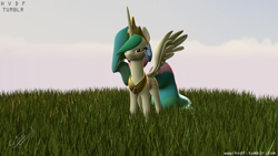 Size: 5000x2812 | Tagged: safe, artist:diazdavid166, princess celestia, alicorn, pony, 3d, grass, smiling, solo, source filmmaker, spread wings