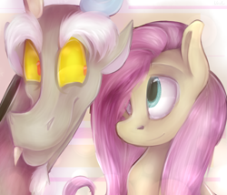 Size: 2333x2000 | Tagged: safe, artist:unilx, discord, fluttershy, pegasus, pony, discoshy, female, male, shipping, straight