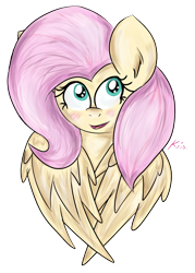 Size: 632x884 | Tagged: safe, artist:kristysk, fluttershy, pegasus, pony, bust, looking up, simple background, smiling, solo, transparent background