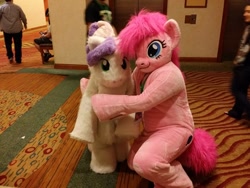 Size: 2048x1536 | Tagged: artist needed, source needed, useless source url, safe, pinkie pie, sweetie belle, human, 2014, convention, cute, diabetes, everfree northwest, fursuit, irl, irl human, photo