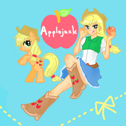 Size: 450x450 | Tagged: safe, artist:nanase, applejack, equestria girls, human ponidox, pixiv, solo, square crossover