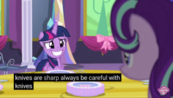 Size: 1280x720 | Tagged: safe, edit, edited screencap, screencap, starlight glimmer, twilight sparkle, twilight sparkle (alicorn), alicorn, pony, unicorn, no second prances, captain obvious, caption, meme, no shit sherlock, youtube caption