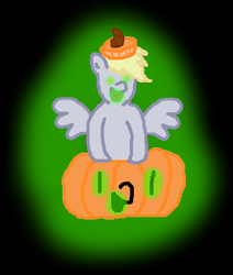 Size: 369x436 | Tagged: safe, artist:barbra, derpy hooves, pegasus, pony, female, jack-o-lantern, mare, pumpkin, solo