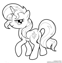 Size: 789x800 | Tagged: safe, artist:lindsay cibos, sunset shimmer, pony, unicorn, female, mare, monochrome, simple background, sketch, solo, white background