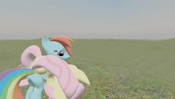 Size: 1920x1080 | Tagged: safe, artist:grey mane, derpibooru import, fluttershy, rainbow dash, pegasus, pony, 3d, carrying, field, grass, source filmmaker, unconscious, worried