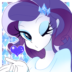 Size: 800x800 | Tagged: safe, artist:mogumogumogura, rarity, equestria girls, blowing a kiss, hairpin, heart, looking at you, one eye closed, pixiv, solo, wink