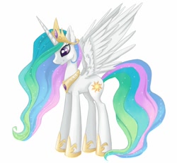 Size: 814x752 | Tagged: safe, artist:screen, princess celestia, alicorn, pony, ear fluff, simple background, solo, spread wings