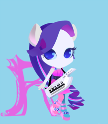 Size: 500x576 | Tagged: safe, artist:pan, rarity, equestria girls, rainbow rocks, chibi, humanized, keytar, musical instrument, ponied up, solo