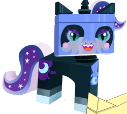 Size: 998x895 | Tagged: safe, artist:flutteriot, fluttershy, nightmare moon, crossover, lego, parody, solo, species swap, the lego movie, unikitty