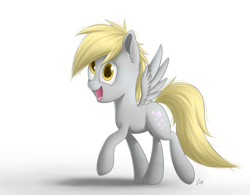 Size: 3146x2449 | Tagged: safe, artist:deltauraart, derpy hooves, pegasus, pony, female, mare, open mouth, solo, spread wings