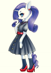 Size: 2039x2894 | Tagged: safe, artist:unousaya, rarity, anthro, semi-anthro, arm hooves, clothes, dress, high heels, socks, solo
