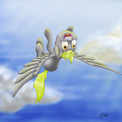 Size: 3000x3000 | Tagged: safe, artist:deltauraart, derpy hooves, pegasus, pony, female, flying, mare, solo, underp, upside down