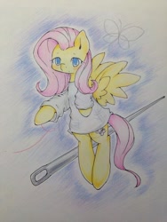 Size: 600x800 | Tagged: safe, artist:rem621_, fluttershy, pegasus, pony, clothes, pixiv, solo, traditional art