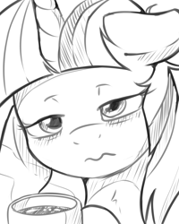 Size: 1000x1250 | Tagged: safe, artist:fearingfun, derpibooru import, twilight sparkle, coffee, monochrome, sketch, solo