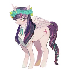 Size: 693x723 | Tagged: safe, artist:solomon39, derpibooru import, twilight sparkle, twilight sparkle (alicorn), alicorn, pony, clothes, female, floral head wreath, flower, mare, solo