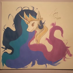 Size: 1918x1918 | Tagged: safe, artist:drawingandthings, princess celestia, alicorn, pony, painting, photo, solo, traditional art