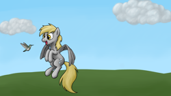 Size: 1600x900 | Tagged: safe, artist:bill-the-pony, derpy hooves, hummingbird, pegasus, pony, female, mare, solo