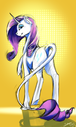 Size: 600x1000 | Tagged: safe, artist:blindcoyote, rarity, classical unicorn, pony, unicorn, leonine tail, solo, unshorn fetlocks