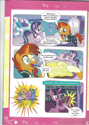 Size: 826x1169 | Tagged: safe, princess flurry heart, starlight glimmer, sunburst, twilight sparkle, pony, book, comic, diaper, foal, magazine scan, the quest for the lost toy