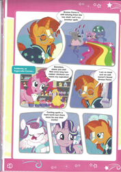 Size: 826x1169 | Tagged: safe, pinkie pie, princess flurry heart, starlight glimmer, sunburst, earth pony, pony, book, comic, diaper, eyelashes, foal, magazine scan, rubber chicken, the quest for the lost toy, you had one job