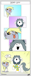 Size: 570x1401 | Tagged: safe, artist:loreto-arts, derpy hooves, pegasus, pony, body swap, crossover, female, mare, species swap, temmie, tongue out, undertale