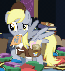 Size: 466x509 | Tagged: safe, screencap, derpy hooves, pegasus, pony, to where and back again, animated, book, female, gif, loop, mare, solo