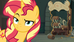 Size: 1920x1080 | Tagged: safe, screencap, sunset shimmer, unicorn, better together, equestria girls, forgotten friendship, female, mare, pouting, raised eyebrow, solo