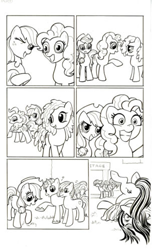 Size: 303x499 | Tagged: safe, idw, applejack, marine sandwich, pinkie pie, earth pony, pony, spoiler:comicff01, line drawing, monochrome