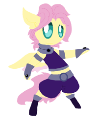 Size: 624x772 | Tagged: safe, artist:angelstar000, butterscotch, fluttershy, pony, ask-thecolts, bipedal, clothes, cosplay, costume, crossover, midriff, request, rule 63, solo, starfire, starshy, teen titans