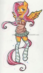 Size: 361x616 | Tagged: safe, fluttershy, anthro, clothes, socks, solo, striped socks