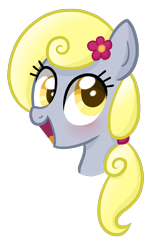 Size: 1180x1800 | Tagged: safe, artist:thecheeseburger, derpy hooves, pegasus, pony, alternate hairstyle, flower, flower in hair, simple background, smiling, solo, transparent background