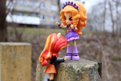 Size: 6000x4000 | Tagged: safe, artist:artofmagicpoland, adagio dazzle, sunset shimmer, equestria girls, doll, equestria girls minis, pushing, toy