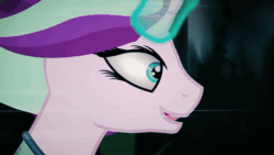 Size: 1000x562 | Tagged: safe, artist:killme2paza, editor:axal-5, starlight glimmer, pony, animated, different view of reality, gif, smiling, solo