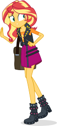 Size: 4657x10309 | Tagged: safe, artist:illumnious, sunset shimmer, better together, equestria girls, forgotten friendship, absurd resolution, boots, clothes, high heel boots, shirt, shoes, shoulder bag, simple background, skirt, solo, transparent background, vector