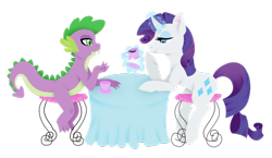 Size: 1024x593 | Tagged: safe, artist:samradizdarevic, rarity, spike, dragon, pony, unicorn, date, female, male, shipping, sparity, straight, tea