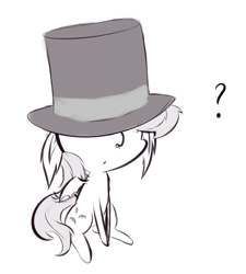 Size: 1192x1324 | Tagged: safe, artist:krucification, fluttershy, chibi, flutterbat, hat, monochrome, solo, top hat