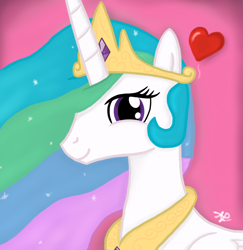 Size: 970x1000 | Tagged: safe, artist:sgtgarand, princess celestia, alicorn, pony, female, heart, horn, mare, multicolored mane, solo, white coat