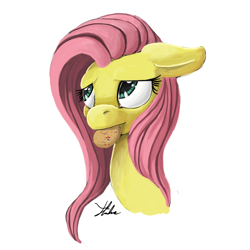 Size: 900x900 | Tagged: safe, artist:xenstroke, fluttershy, pegasus, pony, cookie, head, looking up, simple background, solo