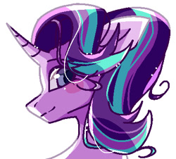 Size: 412x373 | Tagged: safe, artist:jun1313, starlight glimmer, pony, unicorn, bust, looking at you, looking back, portrait, simple background, smiling, solo, white background