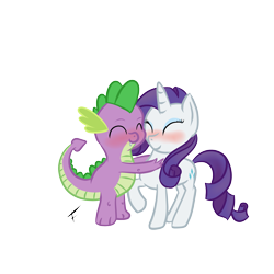 Size: 3325x3325 | Tagged: safe, artist:fullmoondagger, rarity, spike, dragon, pony, unicorn, baby, baby dragon, blushing, cute, cutie mark, eyes closed, female, horn, hug, male, mare, raised hoof, shipping, signature, simple background, smiling, sparity, spikabetes, straight, transparent background