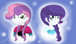 Size: 1952x1138 | Tagged: safe, artist:kasi-ona, rarity, sweetie belle, equestria girls, anna, elsa, frozen (movie), princess anna belle, queen elsarity