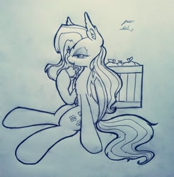 Size: 1204x1224 | Tagged: safe, artist:pw211, fluttershy, apple, flutterbat, monochrome, solo, traditional art