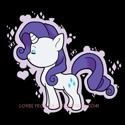 Size: 500x500 | Tagged: safe, artist:lovelykouga, rarity, pony, unicorn, chibi, female, horn, mare, purple mane, solo, white coat