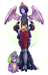 Size: 1073x1668 | Tagged: safe, artist:rinaromu, derpibooru import, spike, twilight sparkle, dog, equestria girls, big crown thingy, clothes, dress, humanized, spike the dog