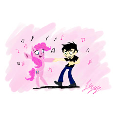 Size: 999x999 | Tagged: safe, artist:leyzy, pinkie pie, earth pony, pony, crossover, dan, dan pie, dan vs, dancing, female, male, music notes, shipping, straight