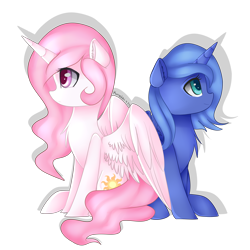 Size: 5700x5700 | Tagged: safe, artist:kurochhi, princess celestia, princess luna, alicorn, pony, absurd resolution, cewestia, filly, simple background, sitting, transparent background, woona